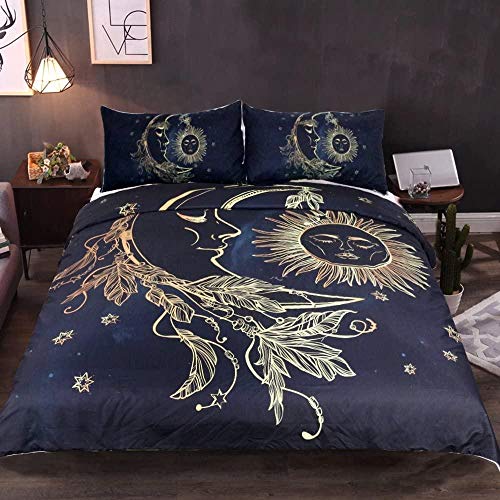 Evvaceo Niño Funda De Edredón Funda De Almohada Juego De Golden Sun Moon Phoenix Atrapasueños200 Cm X 200 Cm 3 Piezas Chico Niña Revestimientos De Cama 3D Impresión Fibra Superfina Hipoal(Doble)