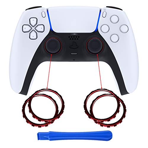 eXtremeRate Anillos de Acento para Mando de PS5 Accesorios Anillos de Joysticks para DualSense 5 Anillos de Reemplazo con un Herramienta de Abrir Anillos para PS5-NO Incluye Control(Rojo Escarlata)