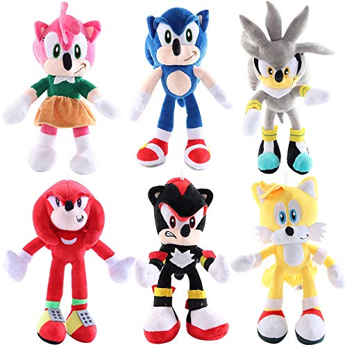 FENGHU Peluche Sonic 6 unids/Lote Sonic muñeco de Peluche Juguetes Negro Azul Amarillo Sonic Shadow Amy Rose Knuckles Tails Juguete de Peluche niños Regalo de cumpleaños