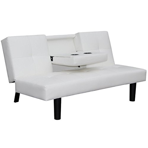 Festnight Mueble de Sofá Cama Desplegable con Mesa Blanco