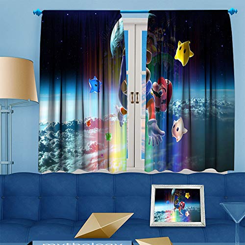 Ficldxc Mario Super Smash Bros Ultimate Room Cortinas de aislamiento térmico oscurecidas de 45 pulgadas de largo, sombra insonorizada (Super Mario Galaxy 2 Rainbow) 163 x 115 cm