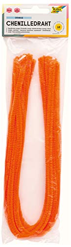 folia 77840 Alambre de chenilla, para limpiar pipas, 10 unidades en color naranja, diámetro 8 mm y 50 cm de largo, ideal para niños para manualidades y diseñar animales, figuras y otras formas