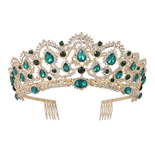 Frcolor Corona de Reina, Corona de Cristal Rhinestone de Venda de Vendimia, Tiaras de Boda para Muchacha y Mujer (verde)