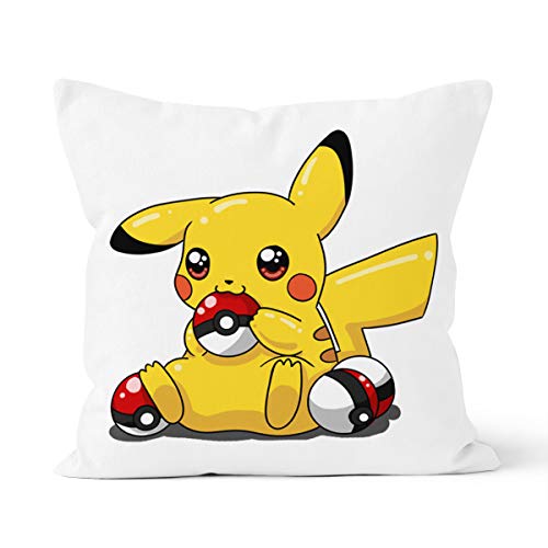 Funda de almohada de Pikachu, cómoda y agradable al tacto, ideal para la almohada del coche del dormitorio de la casa, tamaño 40 x 40 cm