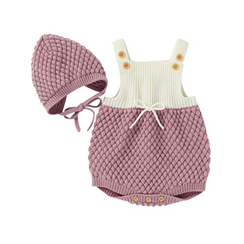 Geagodelia Conjunto de 2 piezas de pelele de punto para bebé + gorro de bebé de invierno Rosa 18-24 Meses