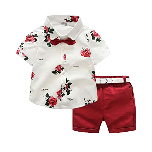 Geagodelia Conjunto Niños Bebés Verano Gentleman Camiseta de Manga Corta Pantalón Corto Ropa Bautizo de 2 Piezas