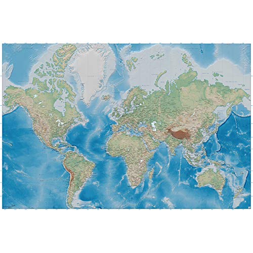 GREAT ART Mural de Pared – Mapa Mundial – Proyección De Miller En Plástico Relieve Diseño Tierra Atlas World Globe Geografía Foto Papel Pintado Y Tapiz Y Decoración (336 x 238 cm)