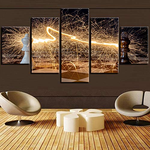 Gtart Cuadros Decoracion Salon Modernos 5 Piezas Lienzo Grandes XXL Murales Ajedrez En Blanco Y Negro Casa Sala Oficina Regalo Decoración HD Imágenes Póster Artística Cuadros