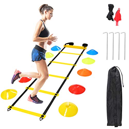 Herefun Escalera de Entrenamiento, Kit Entrenamiento Velocidad, 6M Escalera de Agilidad y Cono, Escalera de Velocidad Escalera de Coordinación para Fútbol, Fitness, Deportes (fútbol)