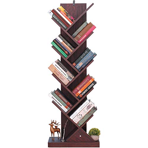 Himimi Librería de 9 niveles, vintage estantería libros con forma de árbol, estantería de madera para librería, cafetería, salón, hogar, sala de estar y oficina