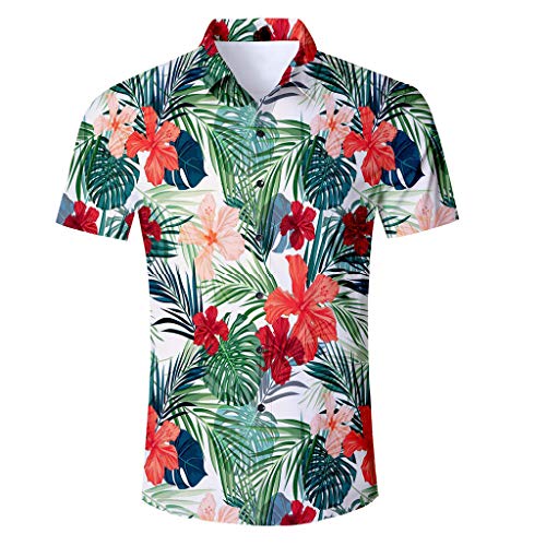 HULKY Camisas Hawaianas Hombre Camisas Hombre Manga Corta Camisas Estampadas Hombre Camisas de Flores Camisas Fiesta Camisas Playa Verano Vacaciones Tops Casual T Shirt Hombre(I,XS)