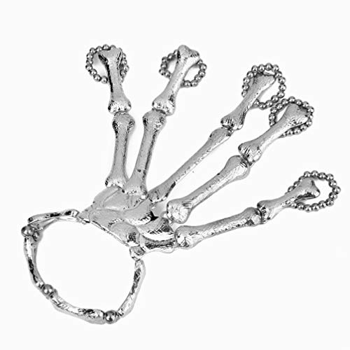 ibasenice Cráneo Dedos Metal Esqueleto Esclavo Dedos Pulsera Anillo Gótico Moda Cadena de Mano para Adultos Hombres Mujeres