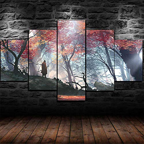 IMXBTQA Cuadro En Lienzo,Imagen Impresión,Pintura Decoración,Canvas De 5 Pieza,175X80Cm,Sekiro Shado Die Twice Gaming Mural Moderno Decor Hogareña con Marco