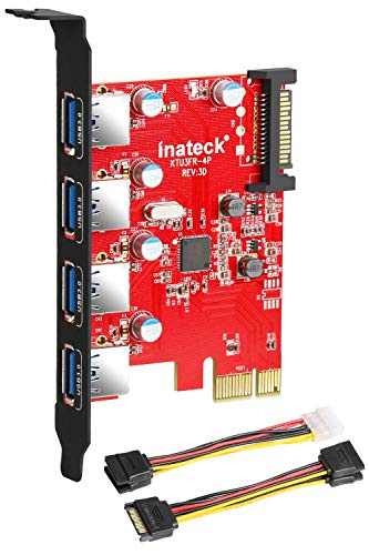 Inateck KTU3FR-4P - Tarjeta de 4 Puertos USB (PCI Express) para PC de Escritorio, 15 Conectores Pin de alimentación SATA, con Cable de 4 Pines para 2x15pin + Y-Cable de 15 a 15 Pines