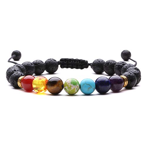 J.Fée Pulsera Chakra Natural, 7 Chakras Pulsera Mujer Ajustable de Piedras Preciosas Naturales Pulsera Hombre Curación de Cristal de Yoga Natural Real San Valentín Día de la Madre Mamá Novio 8mm