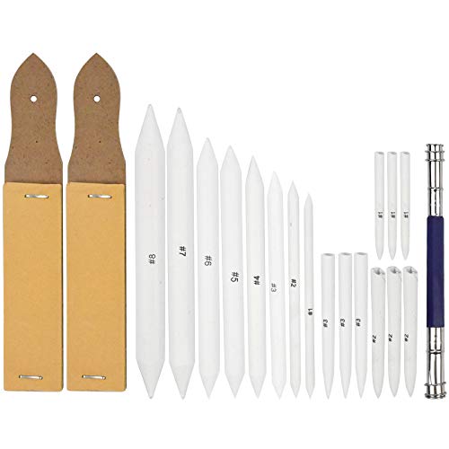 Jinlaili 20 Piezas Difuminos y Tortillones Set, 17 piezas Difuminos de Papel con 2 Sacapuntas de Papel de Lija y 1 Herramienta de Extensión de Lápiz para Dibujo de Bocetos de Estudiantes Artistas