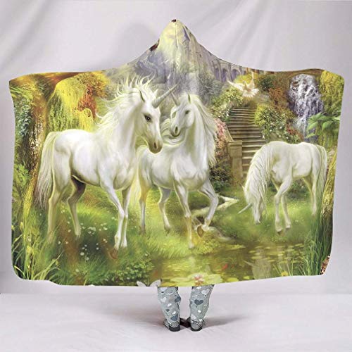 JONINOT Manta Siesta Felpa Sofás Hooded Unicornio Fantasía Árbol Bosque Animal Castillo W102cmXL127cm Buen sueño