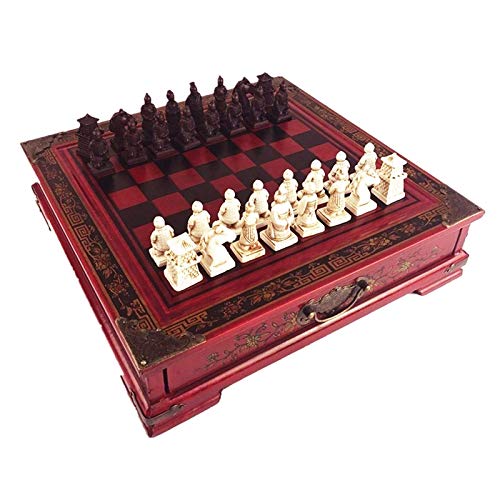 Juego de ajedrez Figuras tridimensionales de Terracota Antigua Ajedrez Tablero de ajedrez de Madera Juego de ajedrez de Estilo Chino característico para niños Portátil, Adultos, Juegos para niños, t