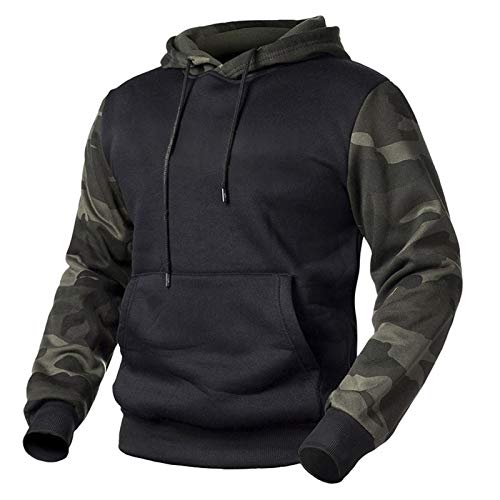 JX-PEP Sudadera con Capucha de Camuflaje con cordón Deportivo para Hombre, Sudadera con Capucha de Manga Larga con Capucha para Fitness, Deportes, Gimnasio, Jogging,Negro,XL