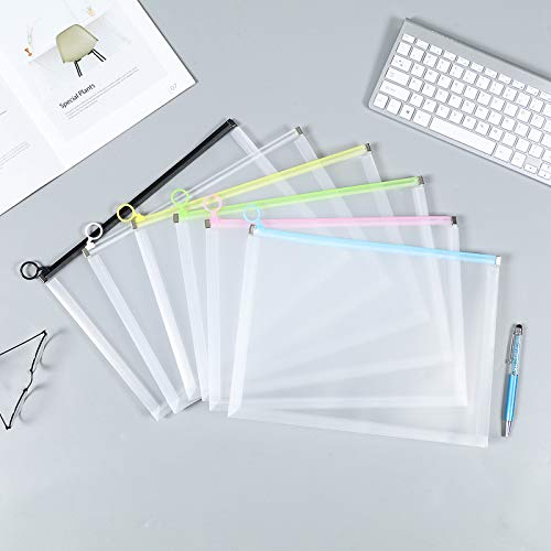 Keephic Estuche transparente con cremallera A4 para limas de colores (paquete de 6)