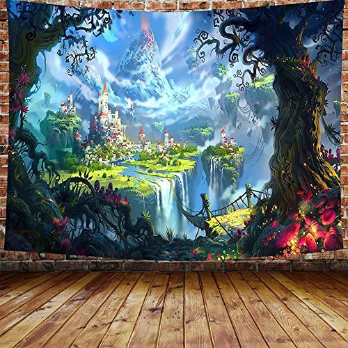 KHKJ Tapiz psicodélico Tapiz de Castillo de Setas Tapiz de Cuento de Hadas Tapiz de Bosque Colgante de Pared Paisaje Tapiz decoración de Dormitorio A1 200x150cm