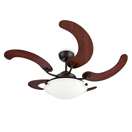 KLARSTEIN Viola Ventilador de Techo con lámpara - Rotor de 5 aspas, Diametro 117cm 46", 90W de Potencia, 3 velocidades Regulable, Mando a Distancia, Chasis Acero Inoxidable, Madera