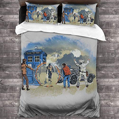 Knncch Time Travelers Doctor Who Terminator Regreso al Futuro Juego de Cama de 3 Piezas Funda nórdica Juego de Cama Decorativo de 3 Piezas con 2 Fundas de Almohada