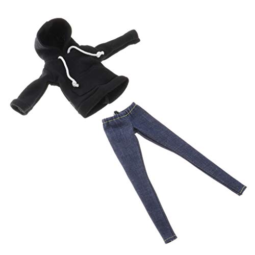 kowaku BJD - Conjunto de Pantalones Vaqueros Y Sudadera con Capucha Negros para Trajes de Muñecas 1/6 Accs