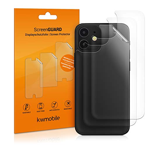 kwmobile Juego de 3X lámina Compatible con Apple iPhone 12 Mini - Película Adhesiva Protectora Transparente para el Cristal Trasero