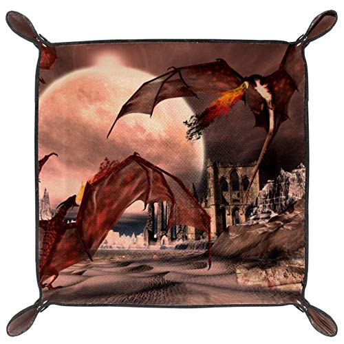 Laire Daniel Fantasy Dragons - Bandeja plegable de piel sintética para dados y dados de juegos para D&D, RPG, juegos de mesa o almacenamiento de llaves de teléfono de escritorio