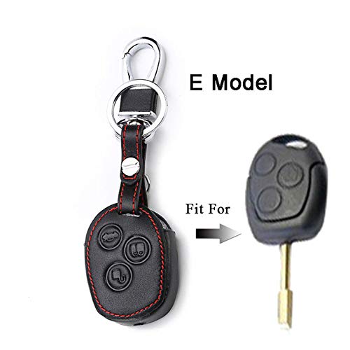 LAMWAN Llaveros de automoción para Funda de Cuero con Llave remota, Cubierta de Carcasa para Ford Mondeo Mk3 Transit Custom Fusion Edge Mondeo Mustang para Llavero Ford Keys, Modelo E Negro