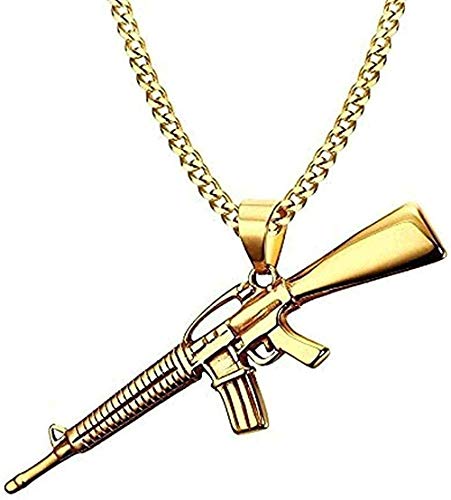 LBBYMX Co.,ltd Collar Moda Hombre Collares Color Dorado Ak-47 Rifle de Asalto Rifle Colgante Collar Helado Acero Inoxidable Hiphop Bicicleta Joyería de Moda Collar Regalo