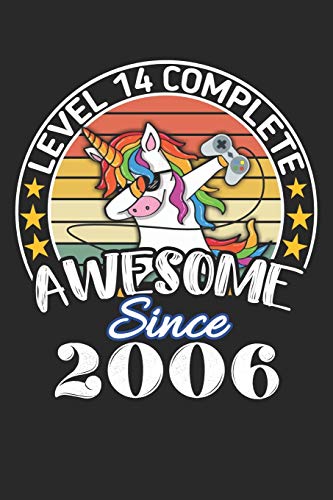 Level 14 complete awesome since 2006: funny dabbing unicorn retro vintage 14th Gamer Birthday Gift notebook / journal gaming lovers gift