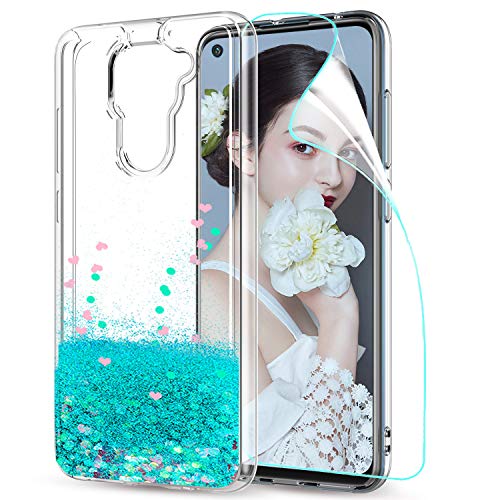 LeYi Funda Xiaomi Redmi Note 9 Silicona Purpurina Carcasa con HD Protector de Pantalla, Transparente Cristal Bumper Telefono Gel TPU Fundas Case Cover para Movil Redmi Note 9 ZX Verde