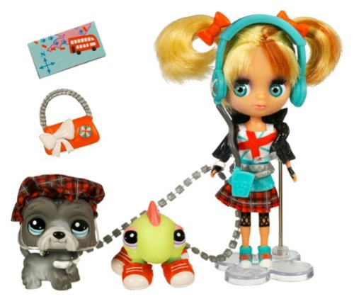 Littlest Pet Shop Hasbro Blythe & Pet Shop de Viaje Londres - Muñeca con Accesorios y 2 Mascotas (Iguana, Perro)