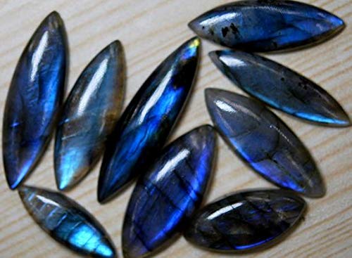 LKBEADS Paquete de 230 quilates, 9 piezas, azul acebo – Flash azul arco iris Labrarita marquesa Cabuchón 48-30 mm Código HIGH-3474