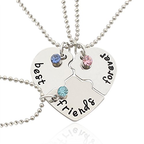 Luoem - Collar con colgante, de aleación plateada y brillantes con grabado "best - friends - forever" tipo rompecabezas, regalo ideal de Navidad para los amigos