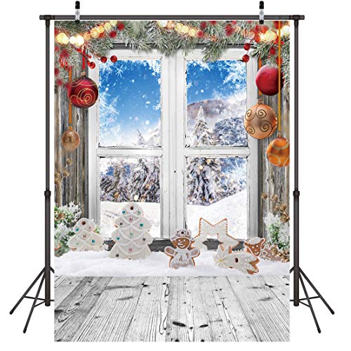 LYWYGG 5x7FT Fondo de Navidad Fondo de Nieve Fondo de Fotografía de Pared y Piso de Madera Fondos de Navidad Decoración del Hogar Papel Tapiz de Navidad Fondo de Fotografía de Familia Infantil CP-298