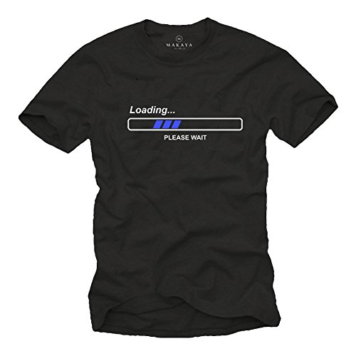 MAKAYA Camisetas con Frases Divertidas - LOEADING Pleas Wait - Negra Hombre L