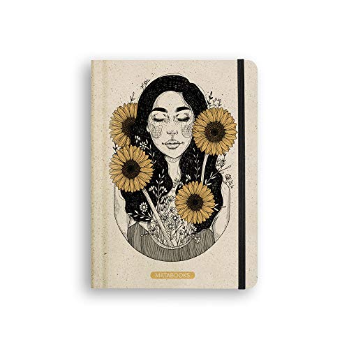 Matabooks, cuadernos sostenibles y veganos A5 de papel de hierba dulce, Nari, 138 páginas, naturaleza, hecho a mano, Made in Germany (Sunflower (liniert))