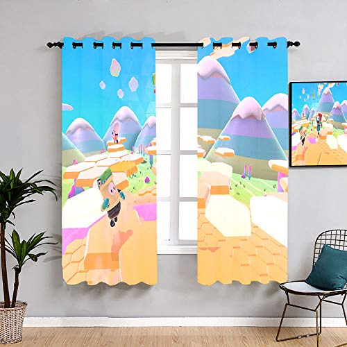 Matt Flowe Fall Guys juego de dibujos animados anime cortina de dibujos animados W63 x L63 ojales, cortinas opacas de ventana cortina para niños niñas habitación