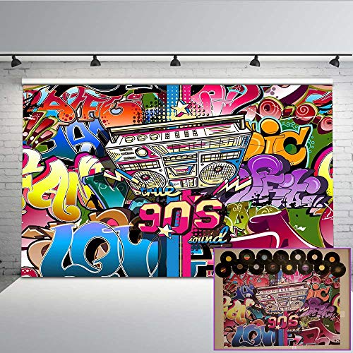 Mehofoto 7x5ft Vinilo 90s Fiesta Temática Decoración Telón de fondo Hip Hop 90s Telones de Fondo de Arte Abstracto para Fotógrafos Seamless Lightweight Photo Video Props