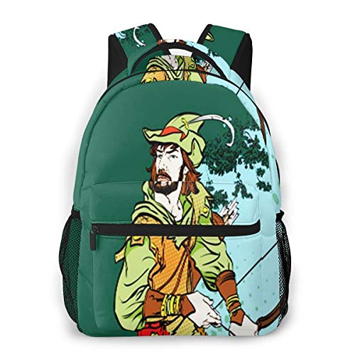 Mochila Tipo Casual Mochila Escolares Mochilas Estilo Impermeable para Viaje De Ordenador Portátil hasta 14 Pulgadas Robin Hood parado Arco Flechas