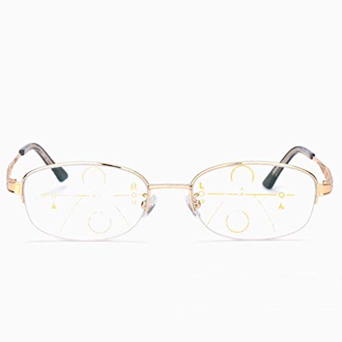 Multi-enfoque Gafas De Lectura,lejos Y Cerca Doble-use Hd Protección Uv Anti-luz Azul Gafas Unisex-dorado +2.0