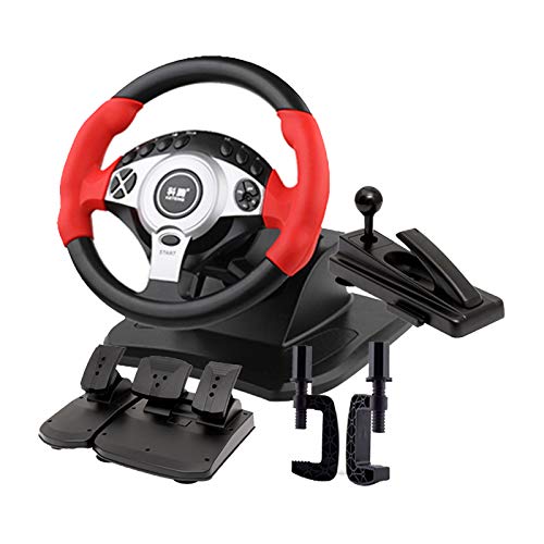 MXMYFZ 900 ° Carreras Juego Volante Camión Profesional Camión Conducción Simulador Mano Freno de Mano + Pedal de Embrague Conjunto PC/portátil Compatable Windows,Rojo