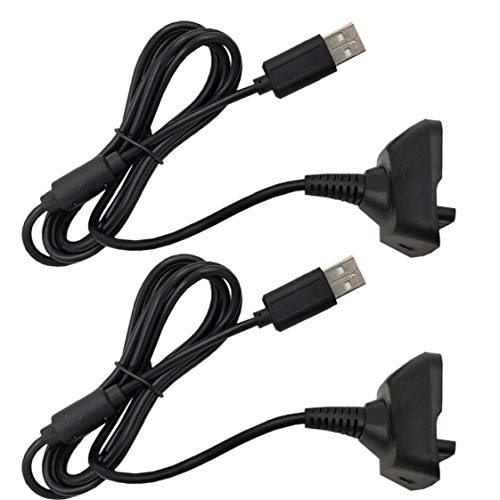 Naicasy Manija del Cable Controlador 1,5 m Cargador Cable USB 2-en-1 Palanca de Carga de Alambre Juego Kit de Carga Compatible con Xbox 360 Controlador Negro sin magnéticos 2 Piezas