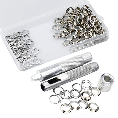 NATEE 100pcs Herramientas de Ojetes, Kit Ojetes, Herramienta de Montaje de Arandela, Ojetes Metálicos Latón 10/15MM para Bolso Toldo Zapato Tela Ropa Cuero con Herramientas de Instalación con Caja