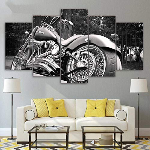 N/V Imprimir Obra De Arte Wall Art Decor Poster 5 Panel Canvas Prints Picture Motocicleta Locomotora Fondo Negro Imagen Impresa Obras De Arte Pintura Cartel De La Pared Sala De Estar FA 200X100CM