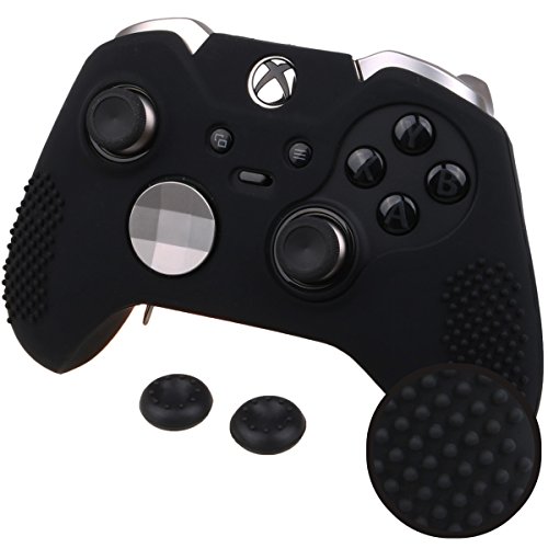 Pandaren® TACHONADO silicona Fundas antideslizantes para Tanto Xbox One Elite y Estándar Mando x 1 (negro) + thumb grip x 2