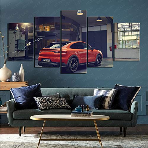 Pintura Imagen Impresa Conjunto de 5 Piezas Vehículo Supercar Cayenne Turbo Arte de la Pared Arte de la Flor 80x150cm (Sin Marco)